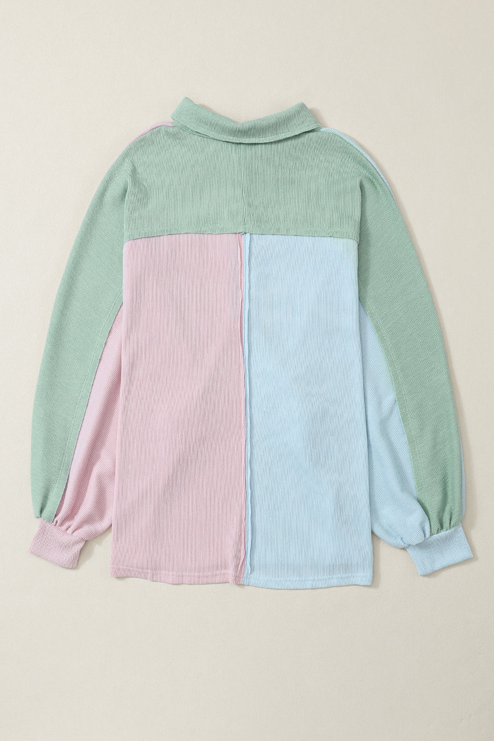 Multicolor Exposed Seam Colorblock Ribbed Oversized Henley Top