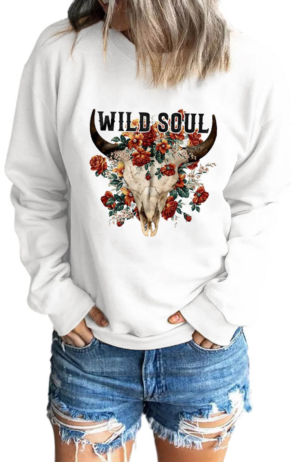 Sweat-shirt graphique à épaules tombantes et tête de bœuf Wild Soul