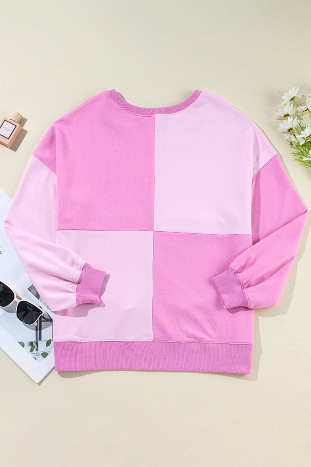 Felpa oversize alta e bassa Henley color block rosa