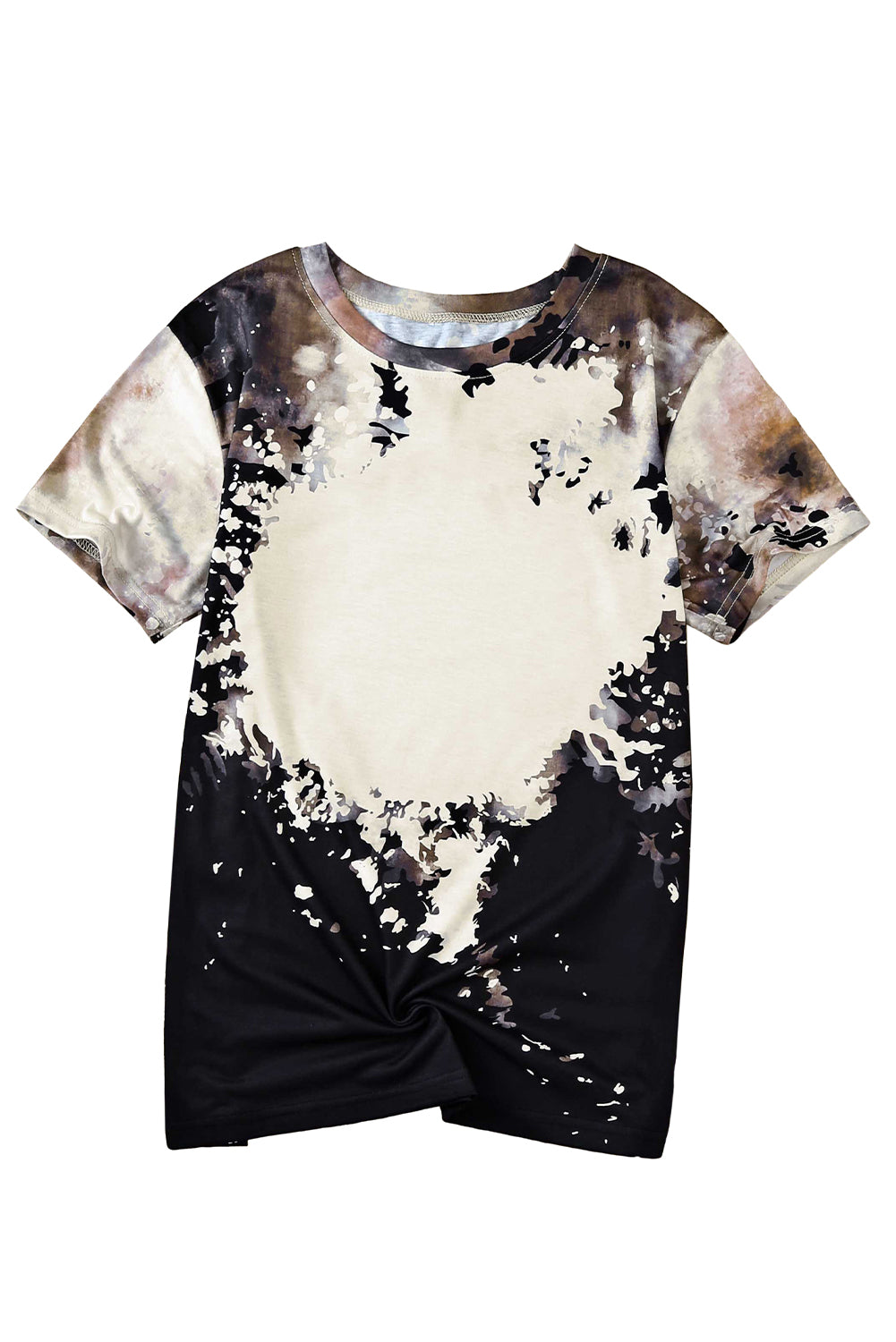 Bleached Dyed Print O-neck Graphic T Shirt