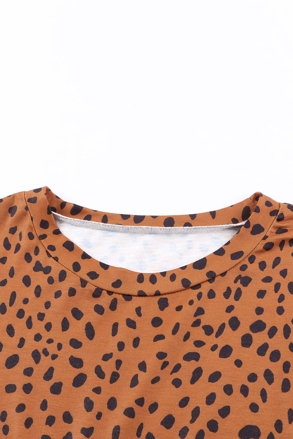 Rjava obleka Babydoll z dolgimi rokavi v obliki leoparda