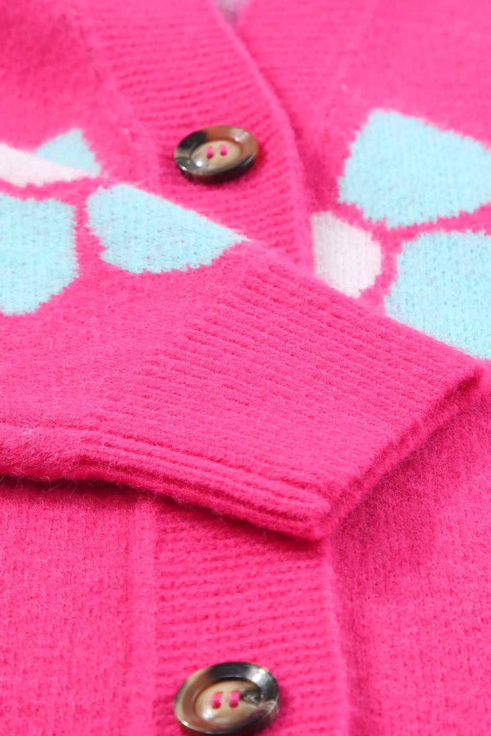 Cardigan lavorato a maglia con bottoni e stampa floreale rosa fragola