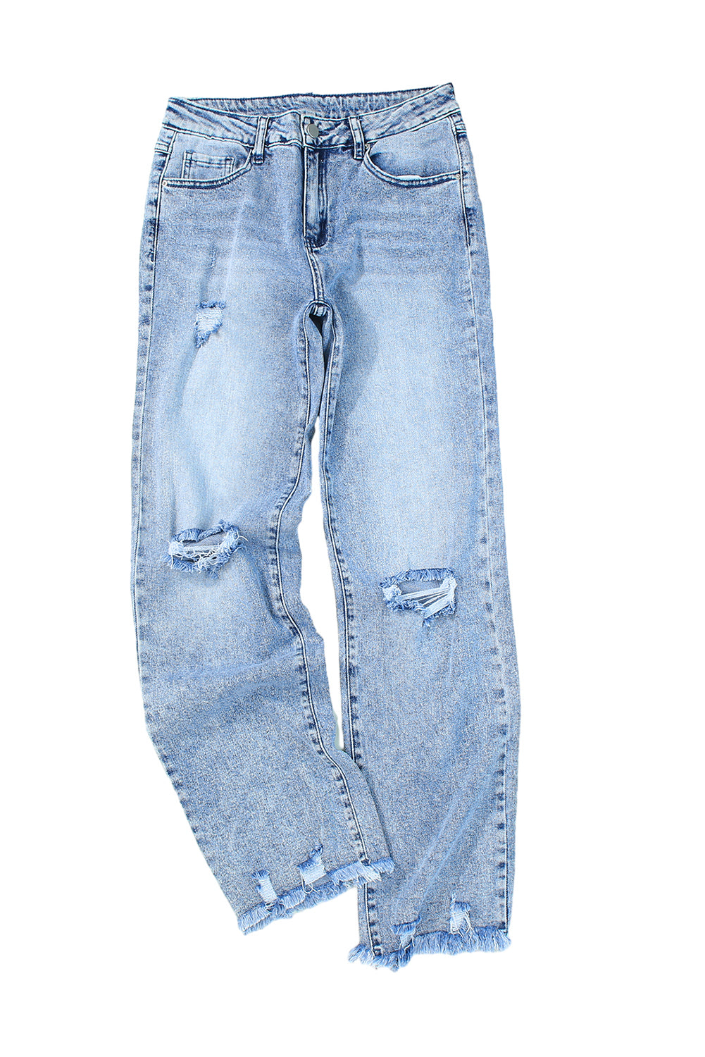 Sky Blue Washed Ripped Wide Leg High Waist Jeans