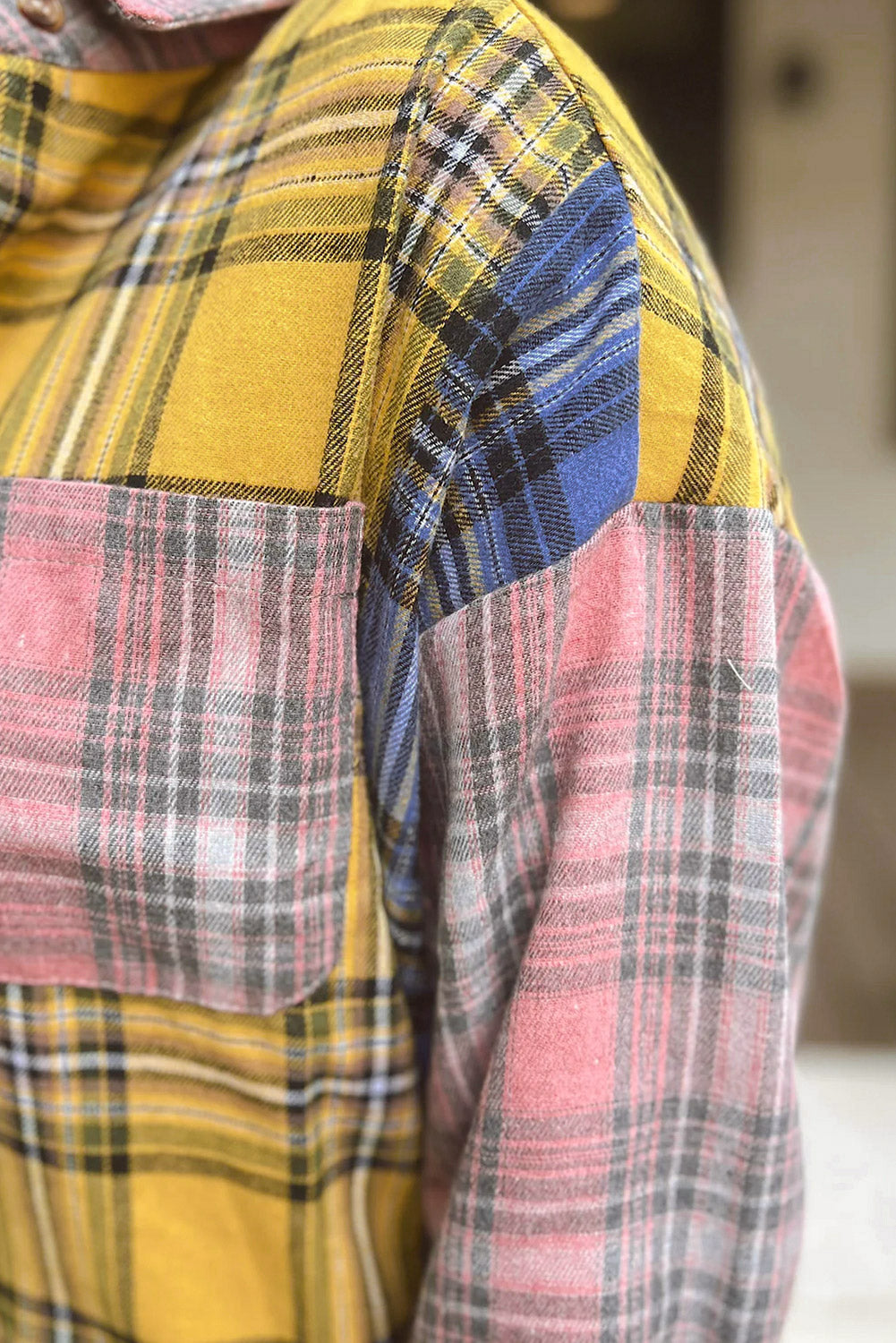 Camicia patchwork colorblock scozzese multicolore