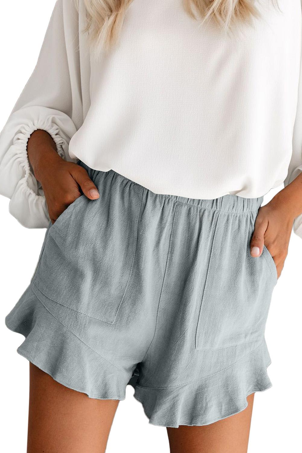 Khaki High Waist Pocketed Ruffle Shorts