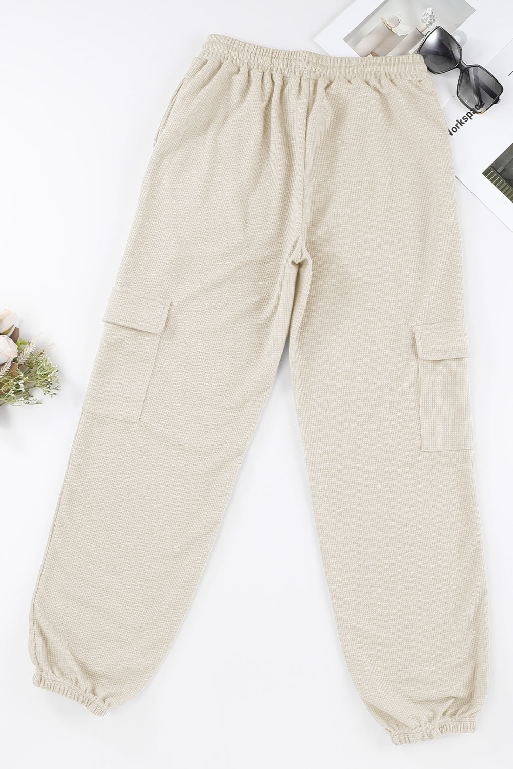 Pantalon de jogging à poche cargo à texture gaufrée abricot