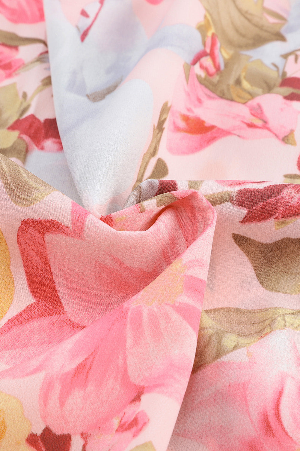 Ružičasta široka cvjetna bluza s 3/4 rukavima s rubovima