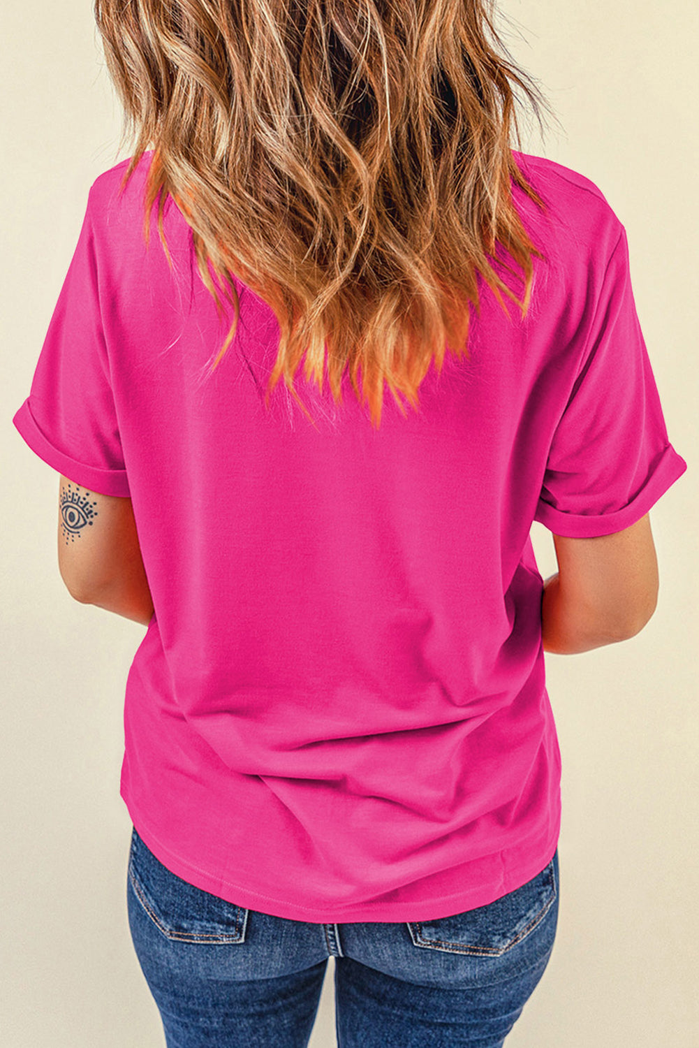 T-shirt stampata con fiocco casual rosa rossa