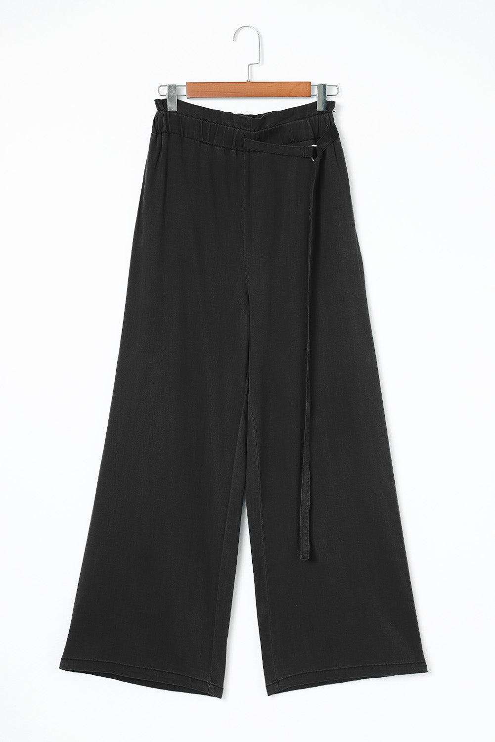 Schwarze Tencel-Jeans mit hoher Taille und Taschen und weitem Bein