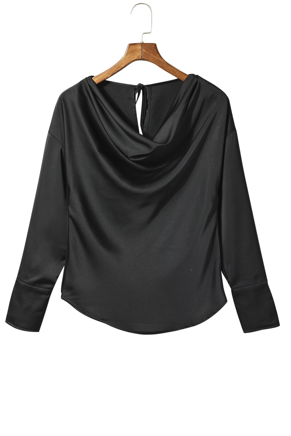 Black Cowl Neck Long Sleeve Elegant Blouse