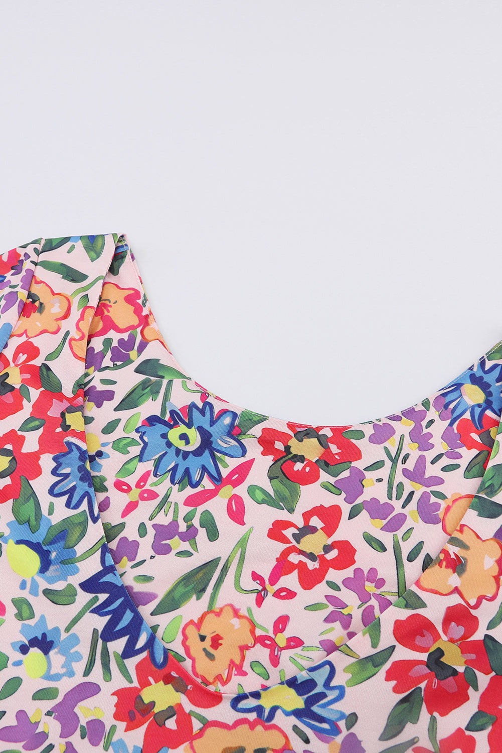 Večbarvna dolga praznična obleka s kratkimi rokavi s cvetličnim vzorcem