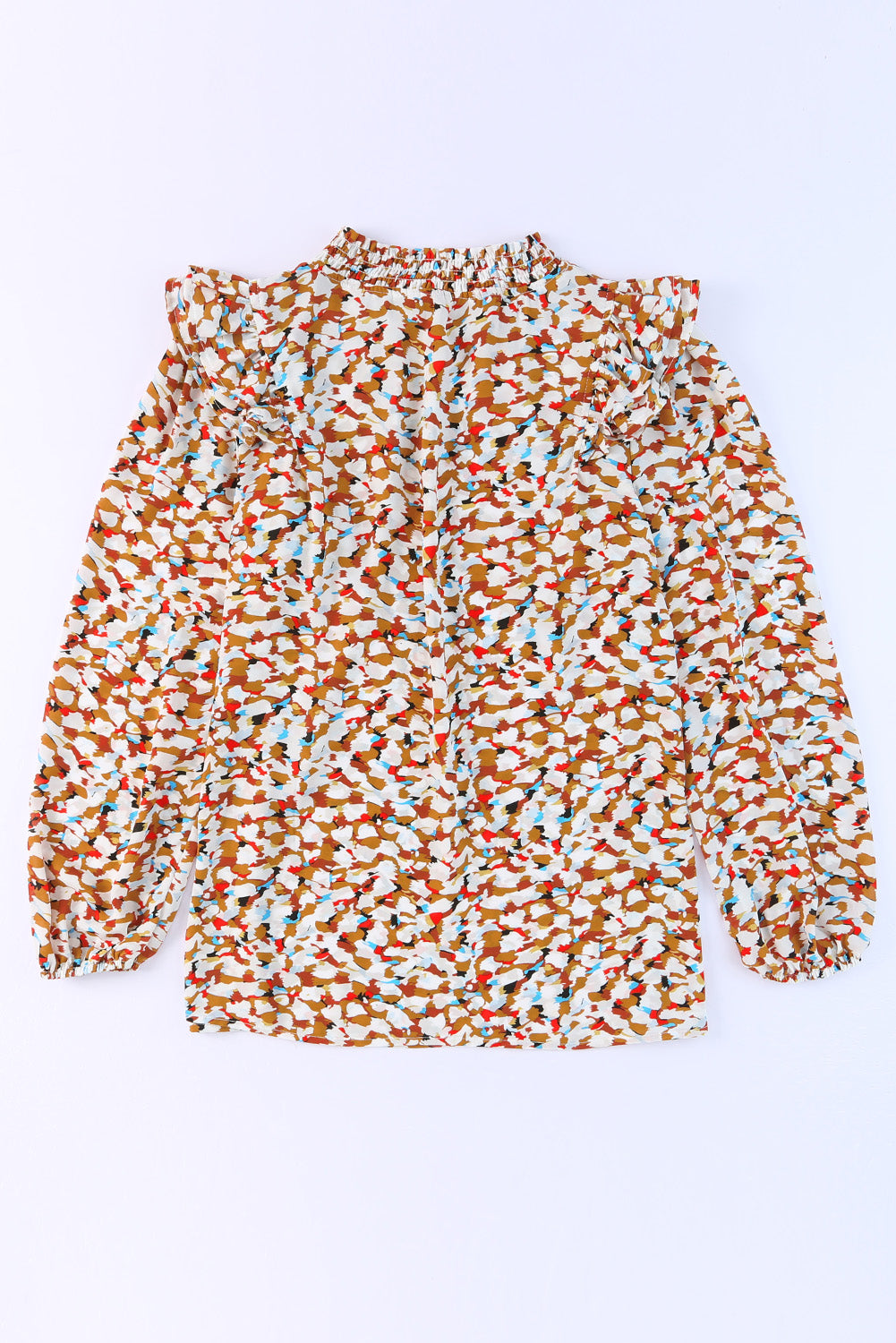 Mehrfarbige, lockere Bluse mit abstraktem Druck und Blasenärmeln