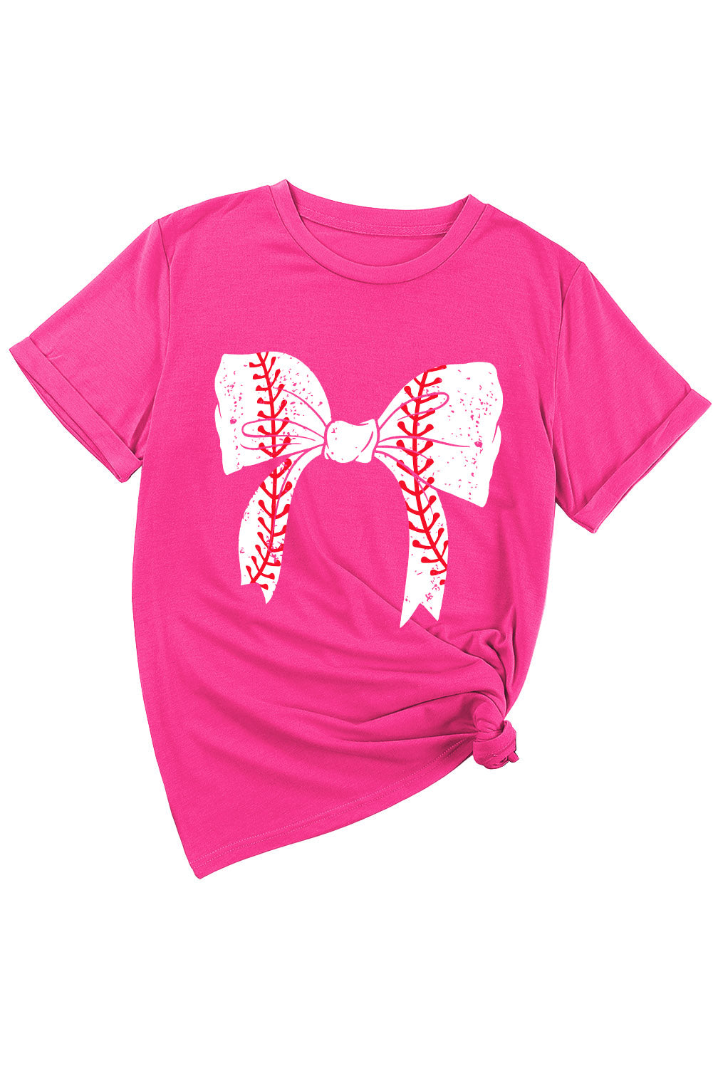 Rosarotes Baseball-Bowknot-Grafik-Freizeit-T-Shirt