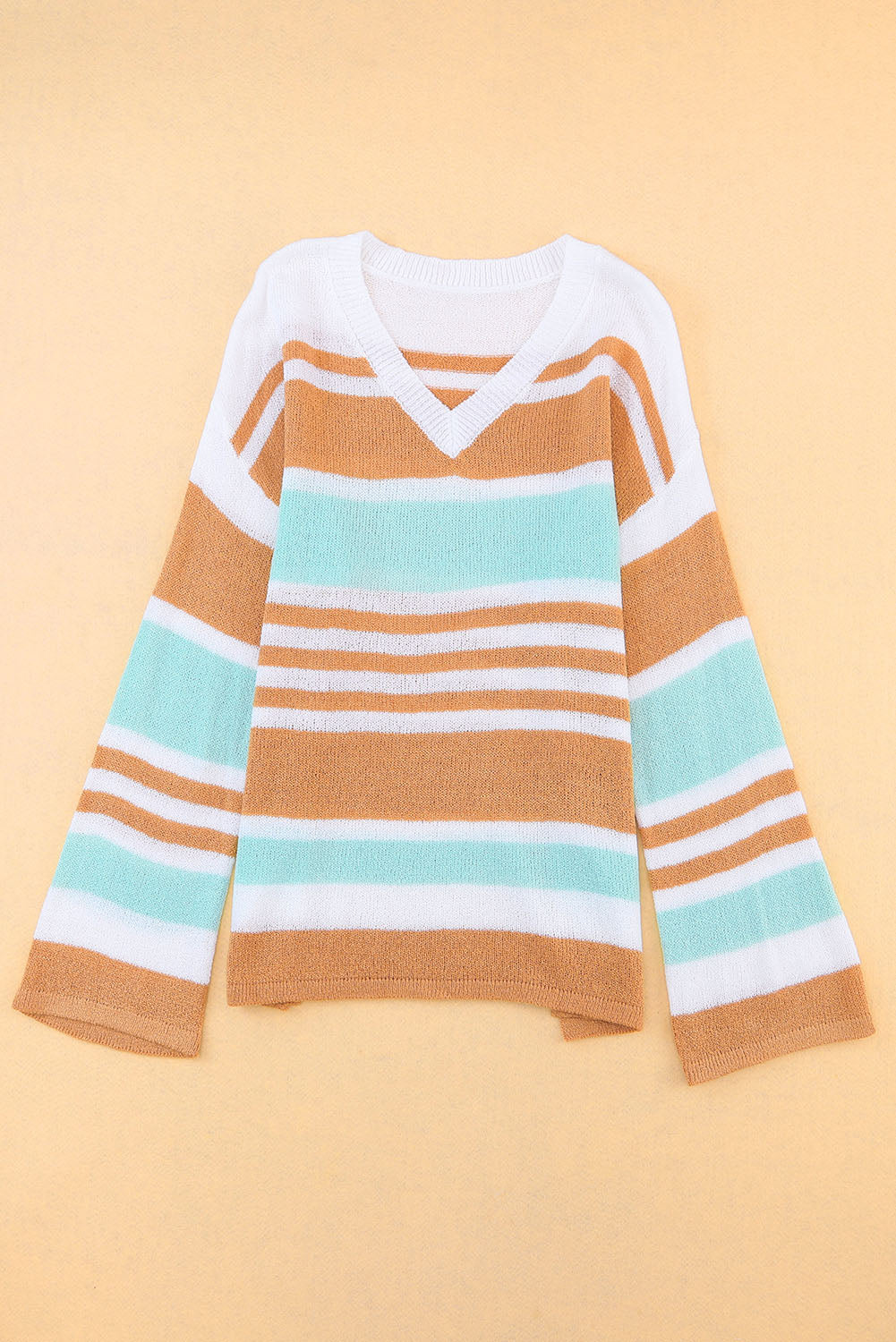 Multicolor Colorblock Stripe Long Sleeve Split Sweater