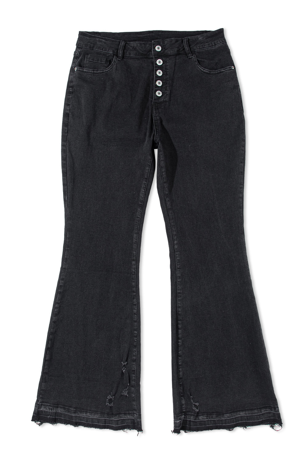 Jeans svasati sul davanti neri con bottoni a vita alta