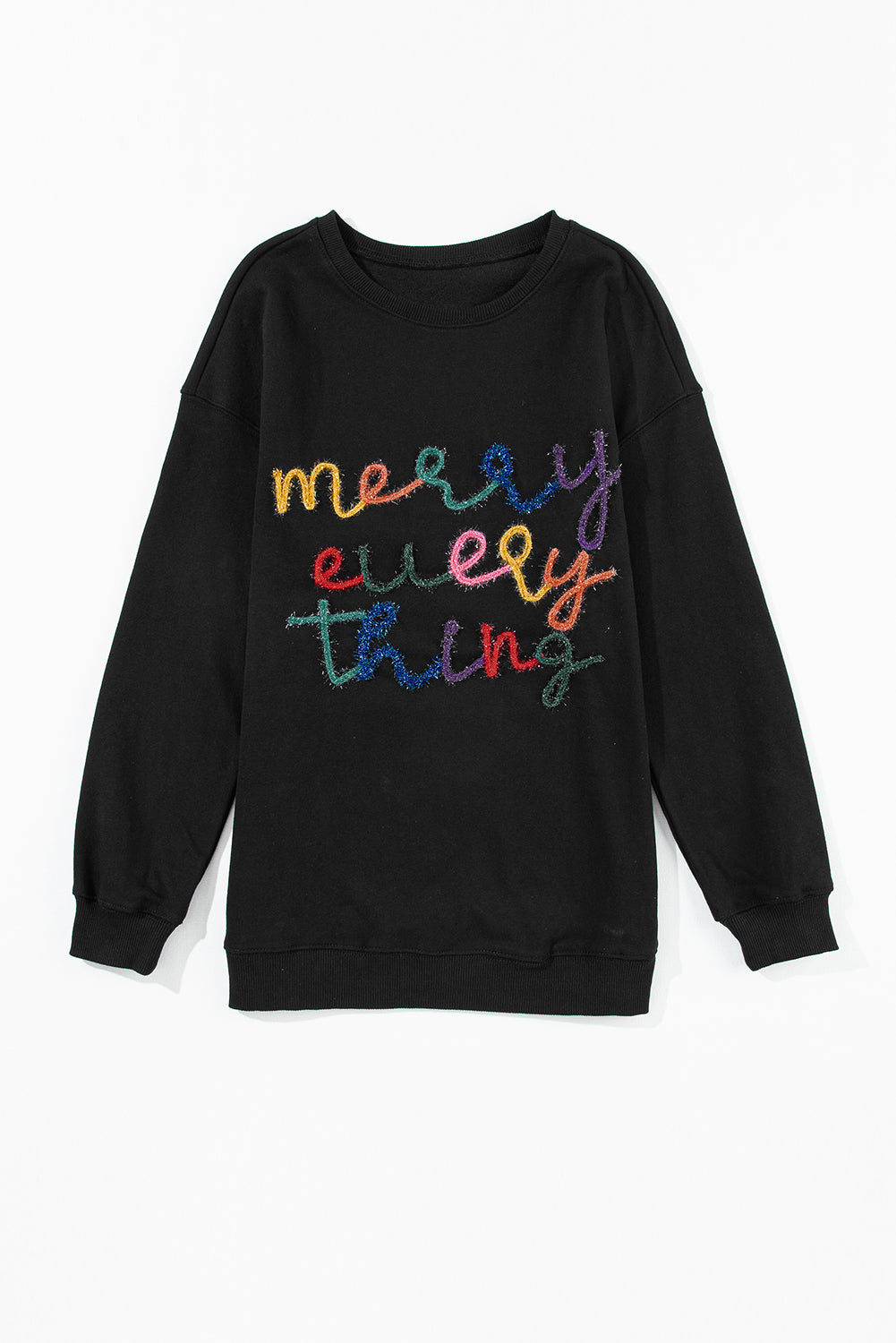 Črna majica s sloganom Merry Every Thing Tinsel