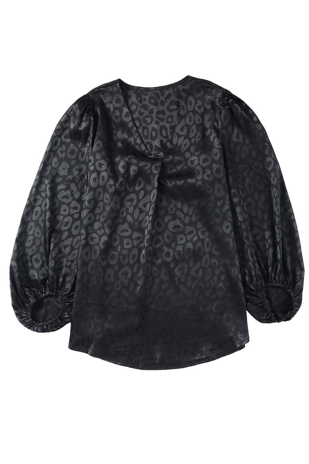 Črna bluza z leopardjim vzorcem z V izrezom