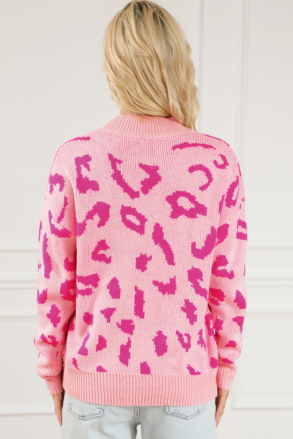 Bonbon rebrasti pulover s lažnim ovratnikom s leopard uzorkom
