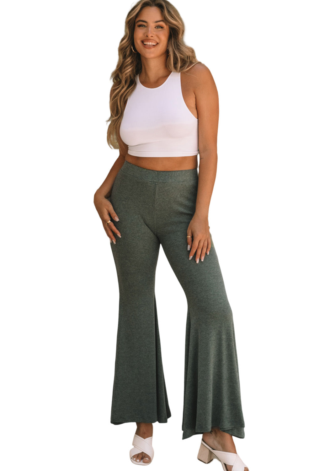 Grüne Fit-and-Flare-Hose mit hoher Taille
