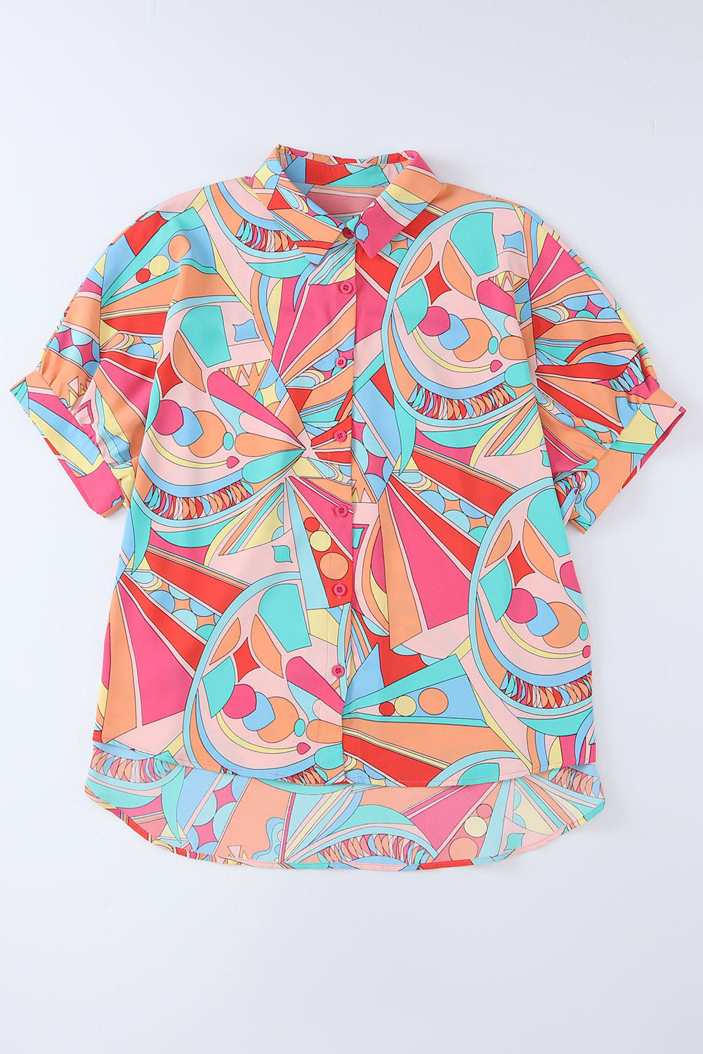 Chemise ample multicolore à manches mi-bouffantes et imprimé géométrique abstrait