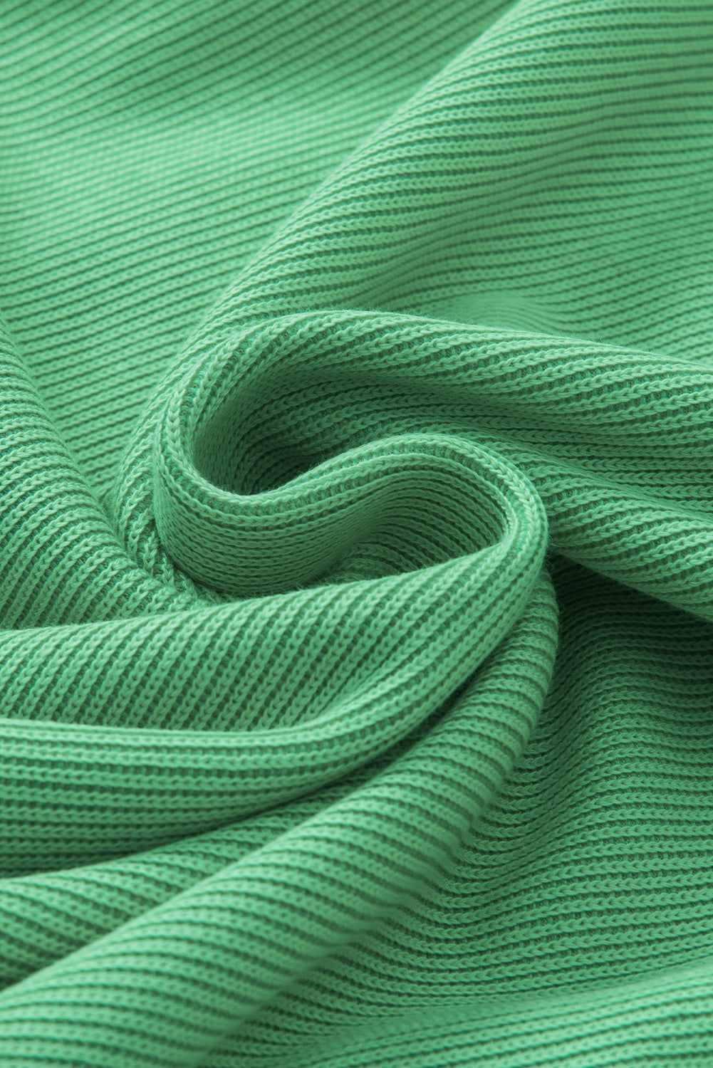 Zelena rebrasta pletena bluza s napuhanim rukavima