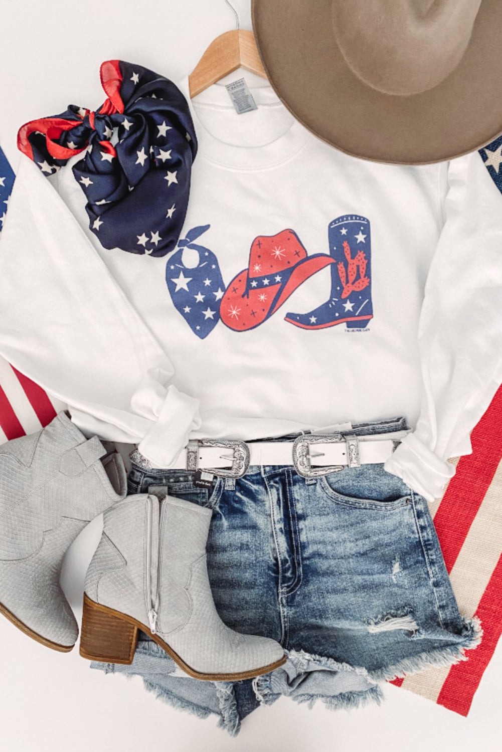 Scarf Hat Boot Print White Sweatshirt