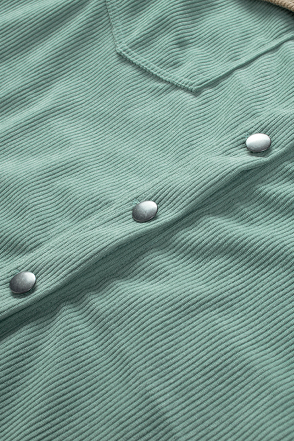 Multicolor Color Block Buttoned Pocket Corduroy Plus Size Jacket
