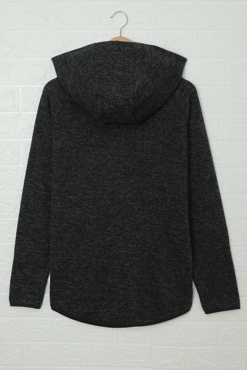 Schwarzer, melierter Pullover-Hoodie mit Druckknöpfen und Druckknopfverschluss