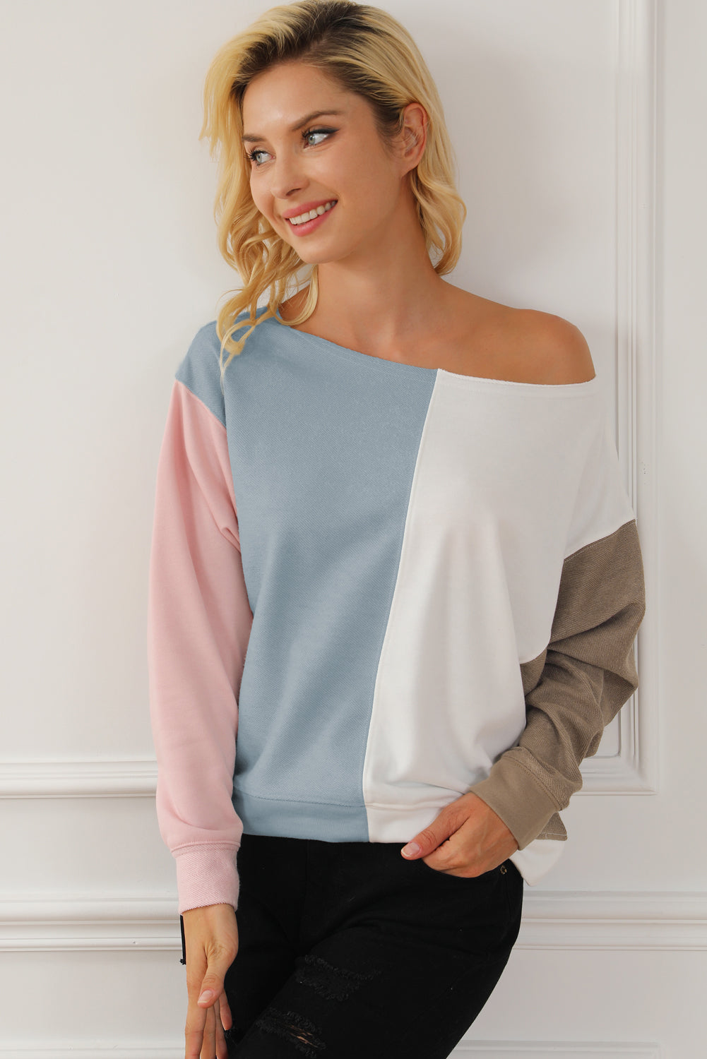 Mehrfarbiges Colorblock-Sweatshirt mit Dolman-Ärmeln