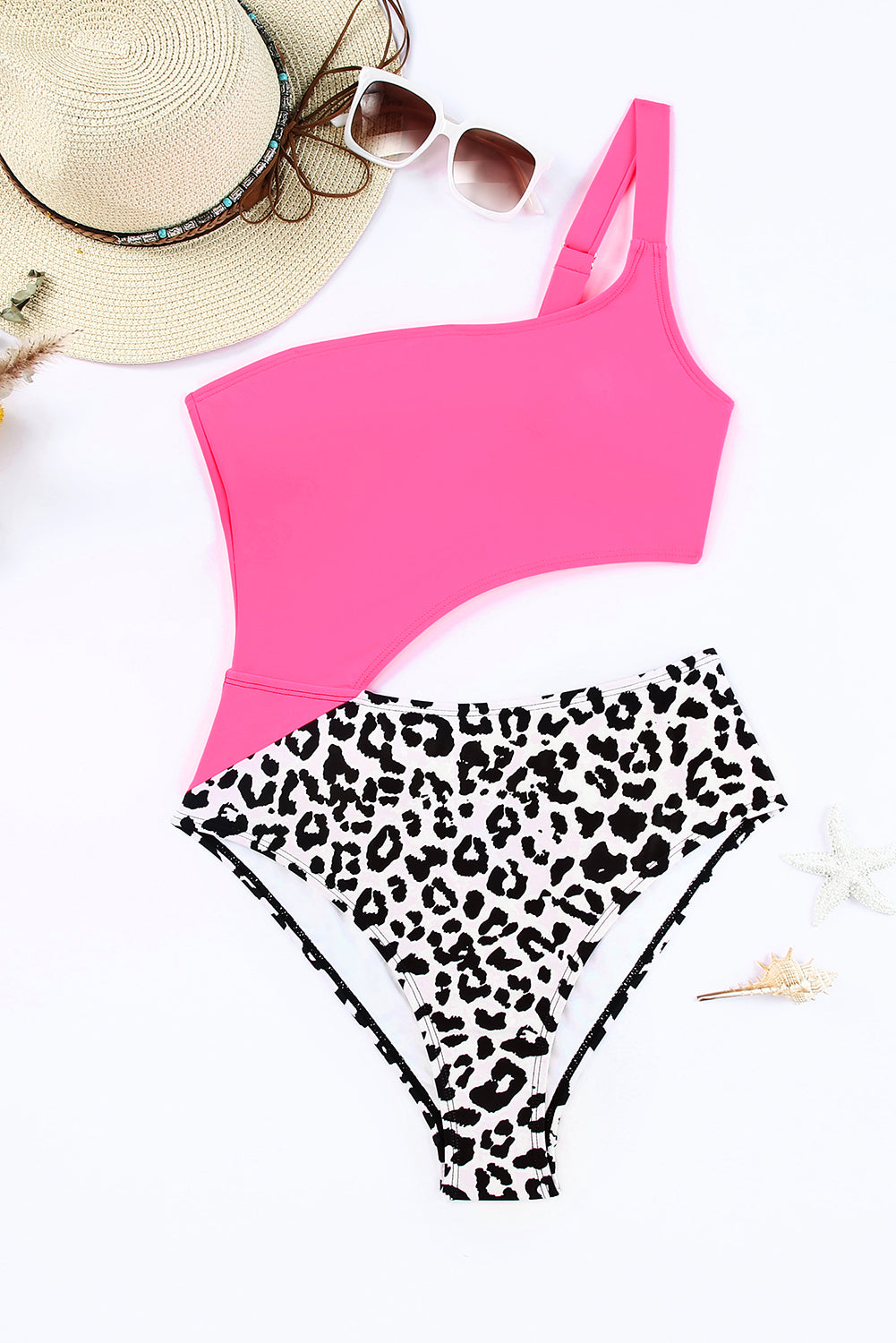 Jednodijelni kupaći kostim s asimetričnim izrezom u stilu Rose Leopard
