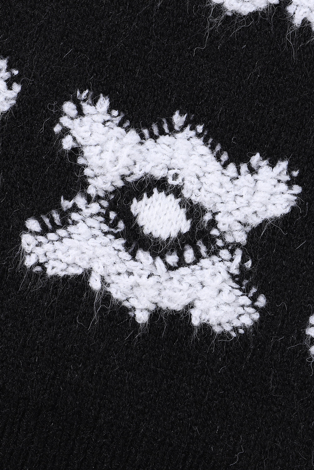 Weißer, bedruckter, flauschiger Strickpullover mit Retro-Blumenmuster