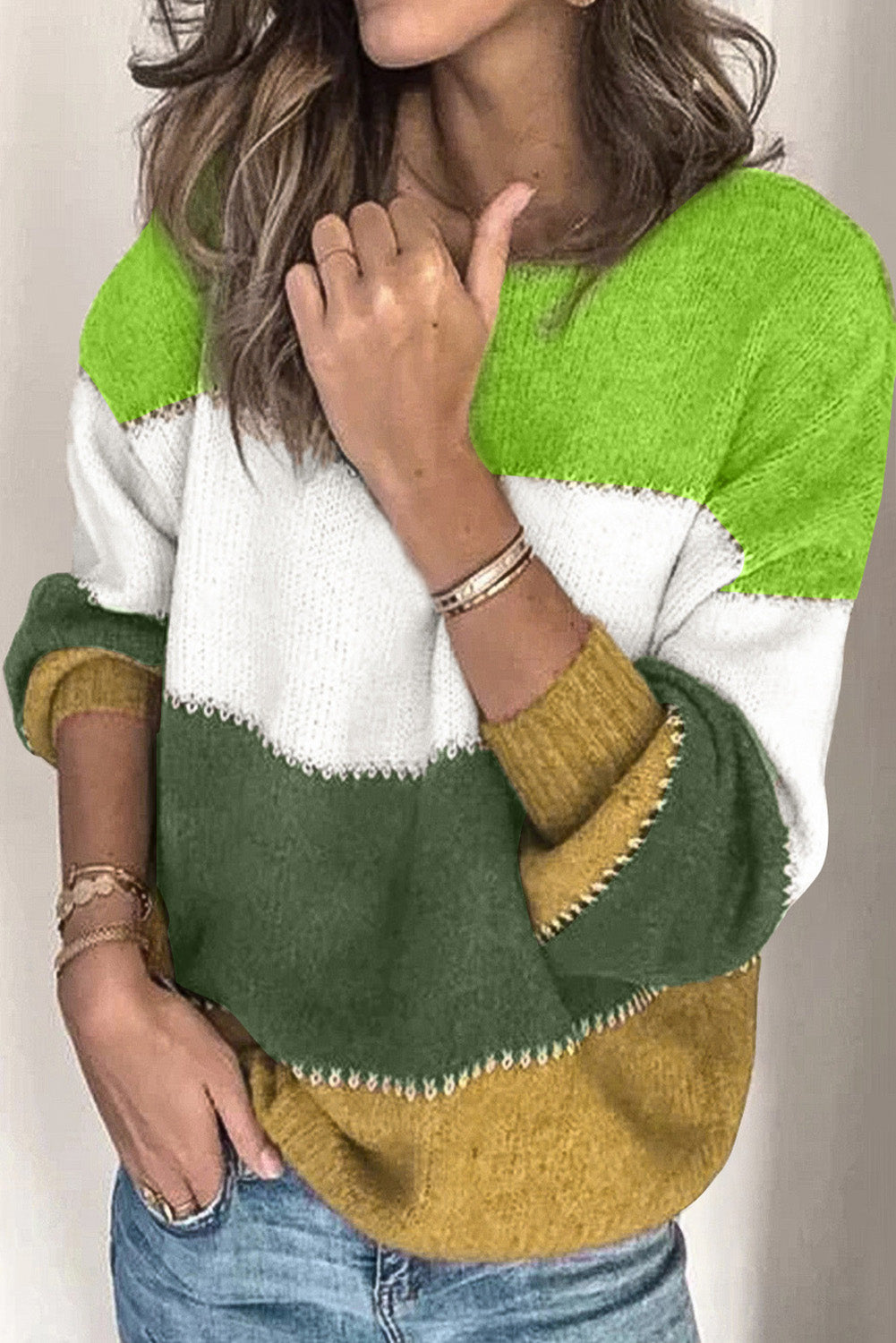 Maglione invernale colorblock pullover verde