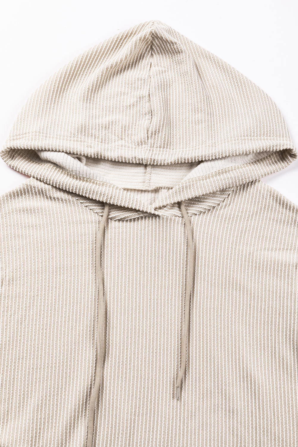 Pale Khaki Corded Drop Shoulder Kangaroo Pocket Hoodie