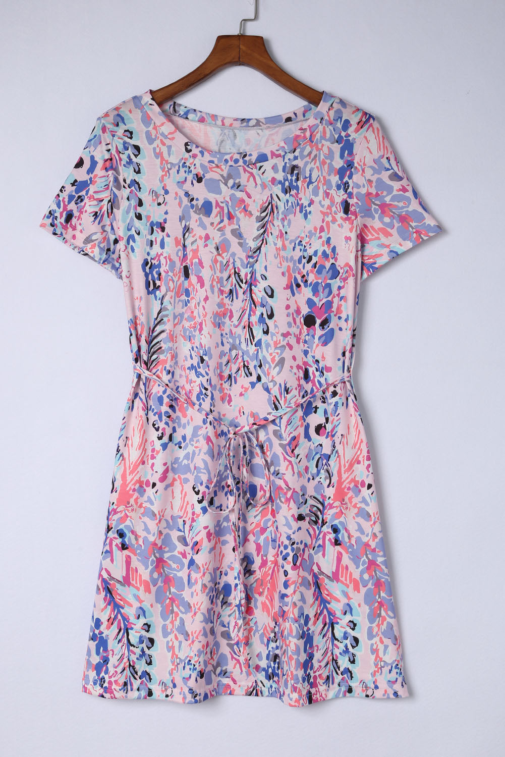 Multicolor Floral Print Lace-up Short Sleeve Mini Dress