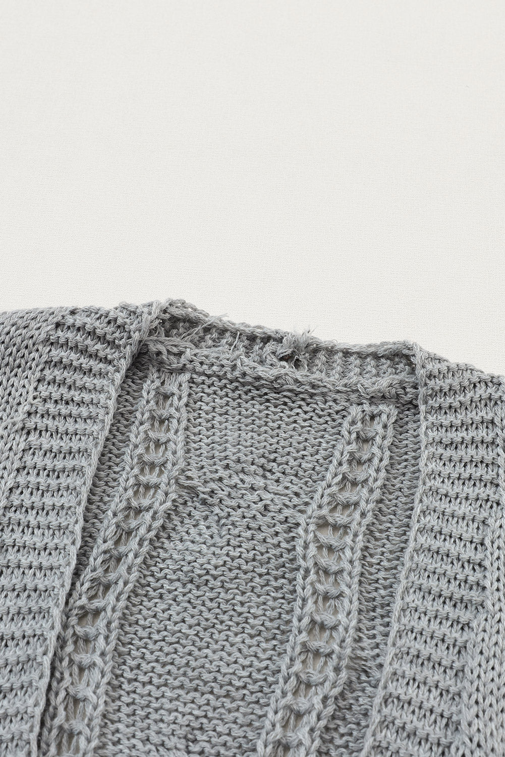 Ribbed Trim Eyelet Cable Knit Cardigan