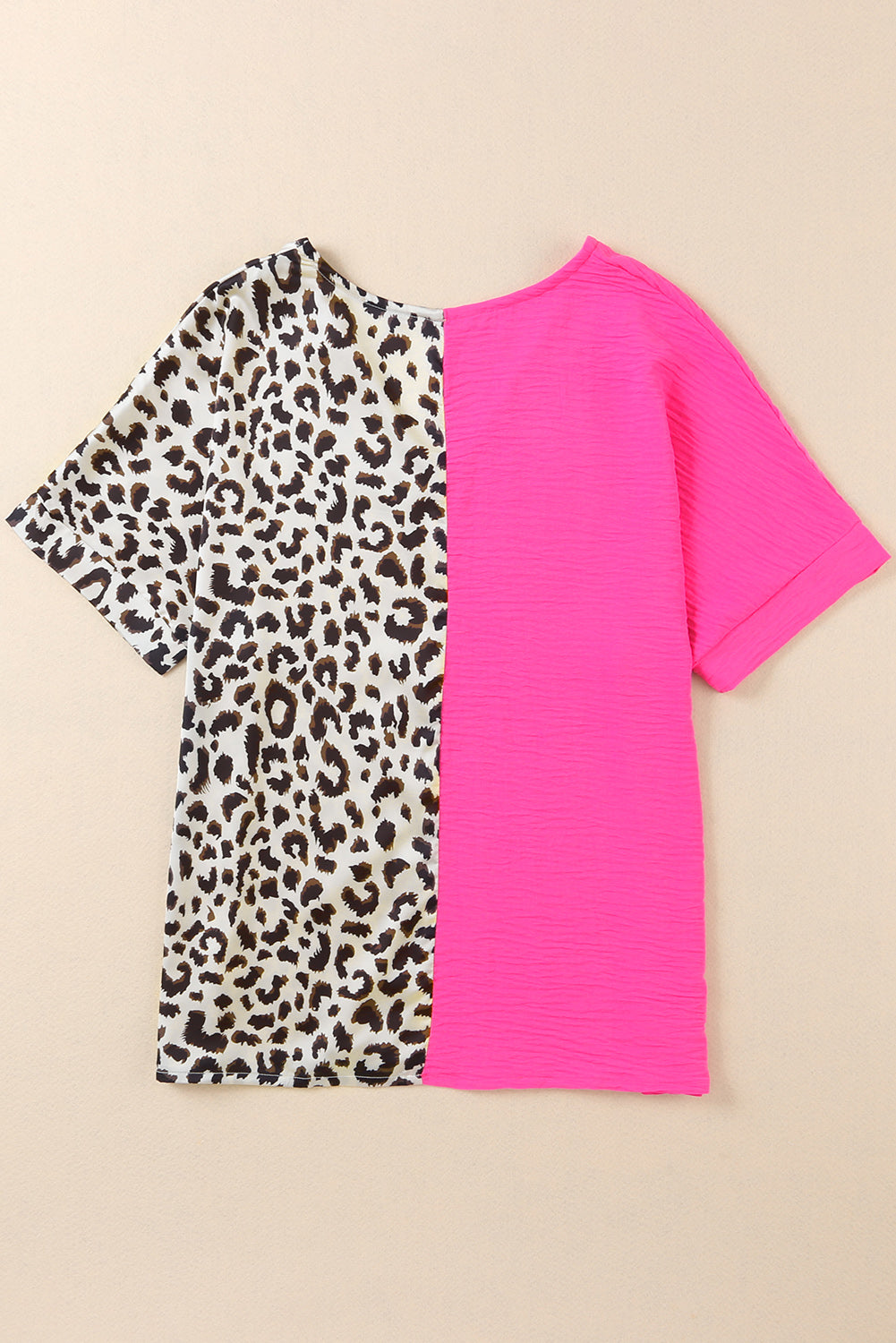 Khaki Contrast Leopard Color Block Blouse