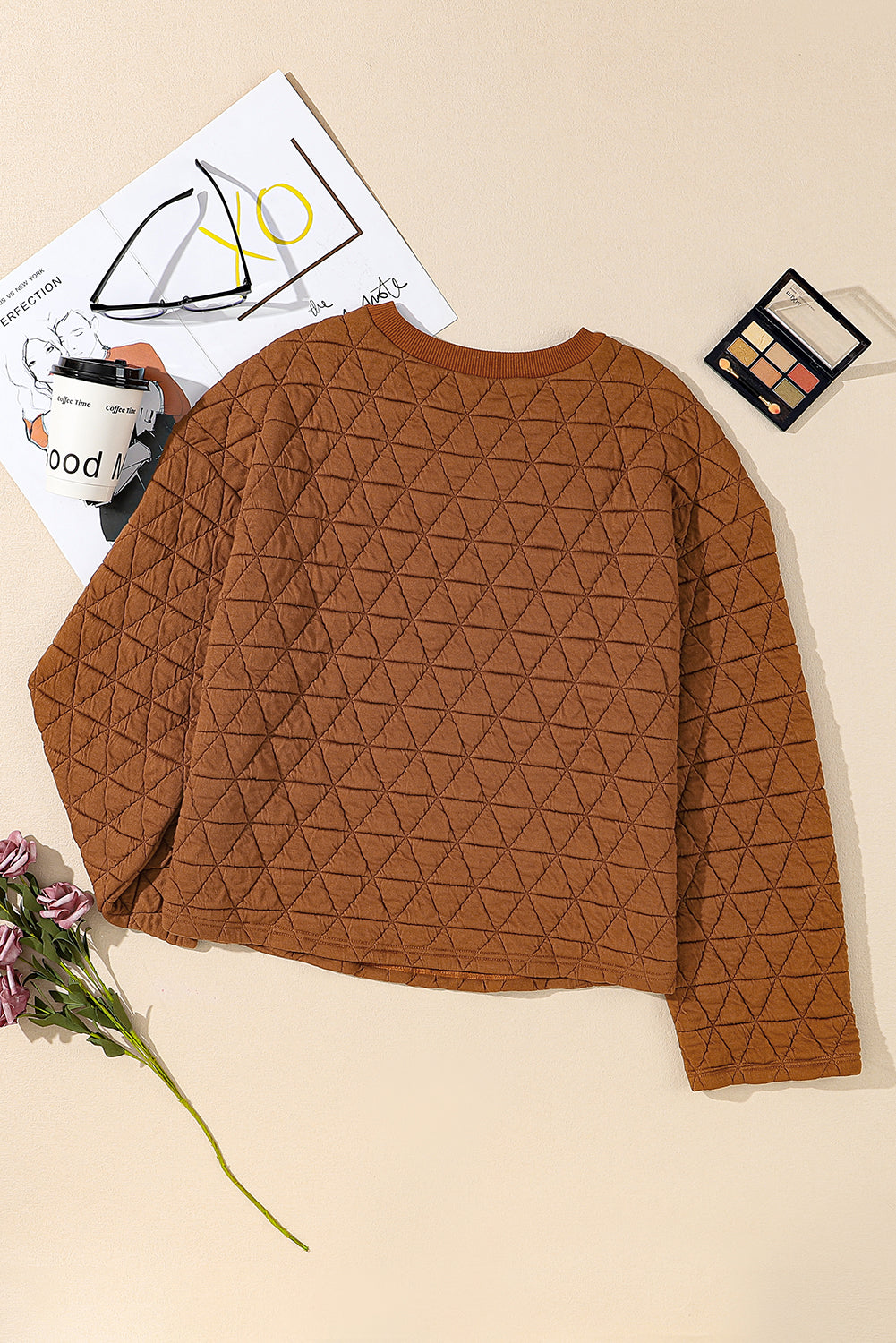 Chestnut Casual Crinkle Quilted Pullover Top