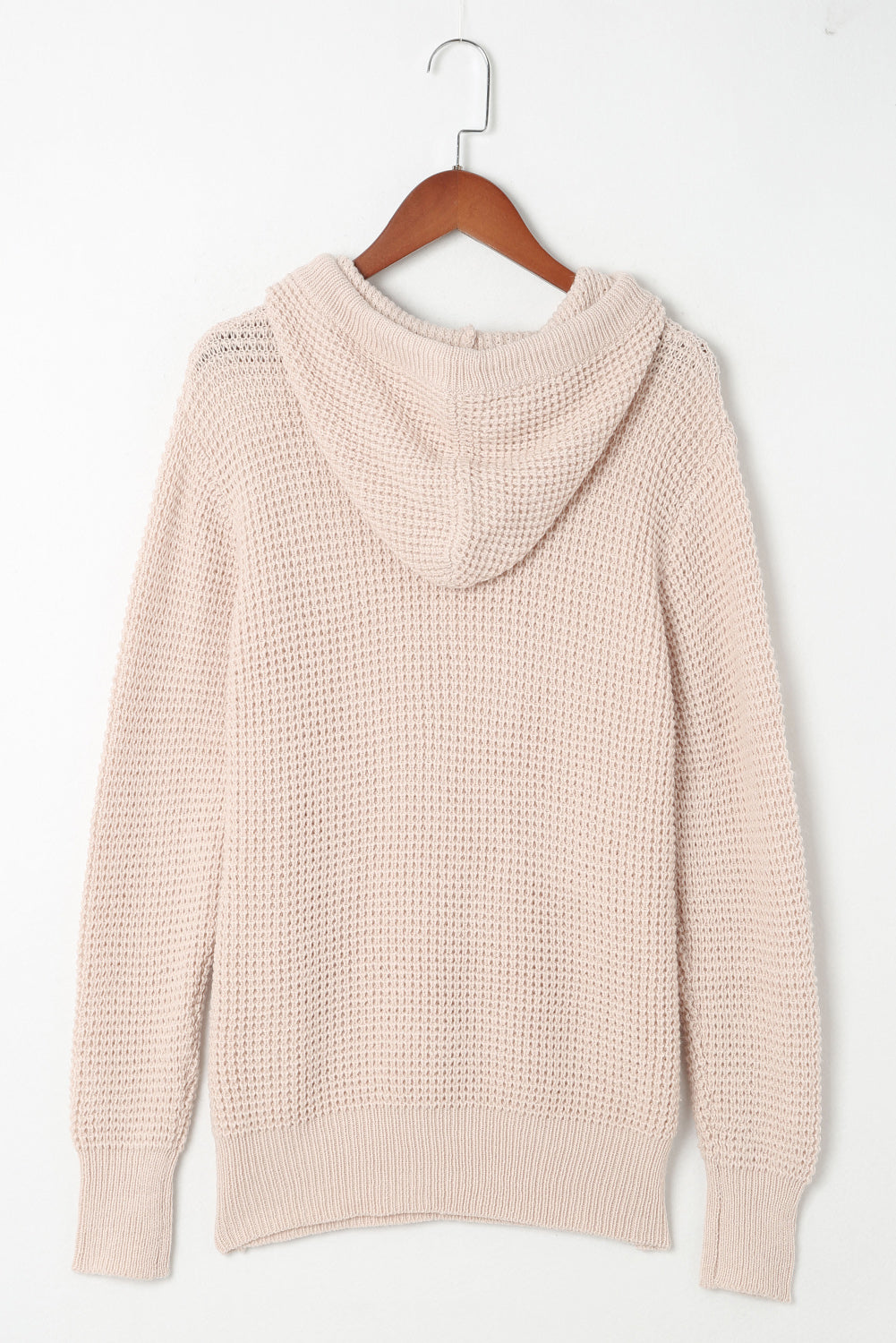Apricot Waffle Knit Buttons Hooded Sweater with Pocket