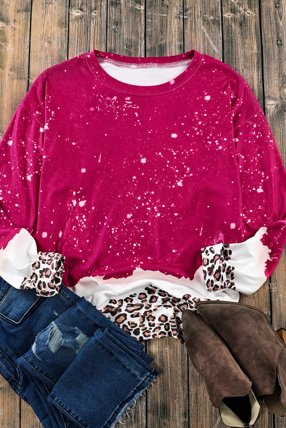 Sweat-shirt blanchi léopard rouge ardent