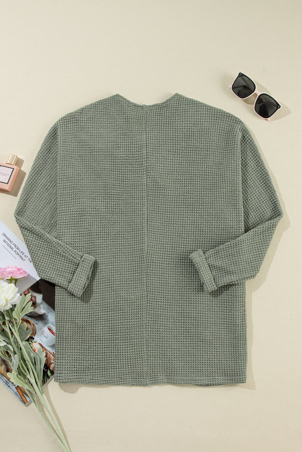 Laurel Green – Strickjacke aus Waffelstrick mit offener Vorderseite