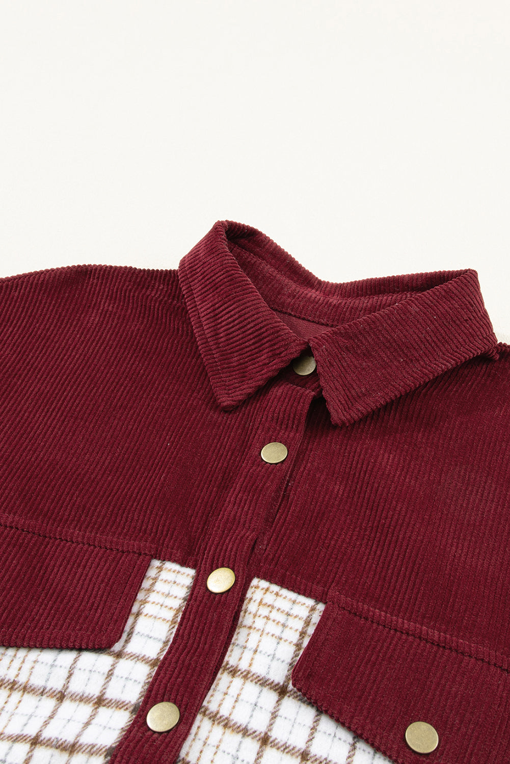 Fiery Red Plaid Patchwork Button-up Shift Shirt Jacket