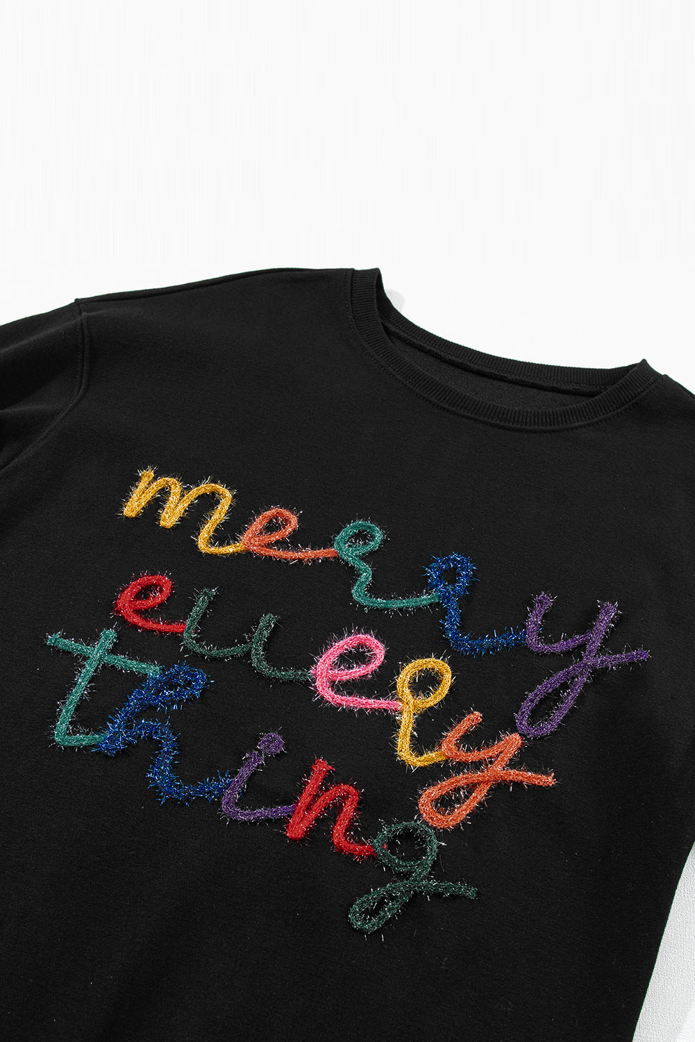 Black Merry Every Thing Tinsel Slogan Sweatshirt