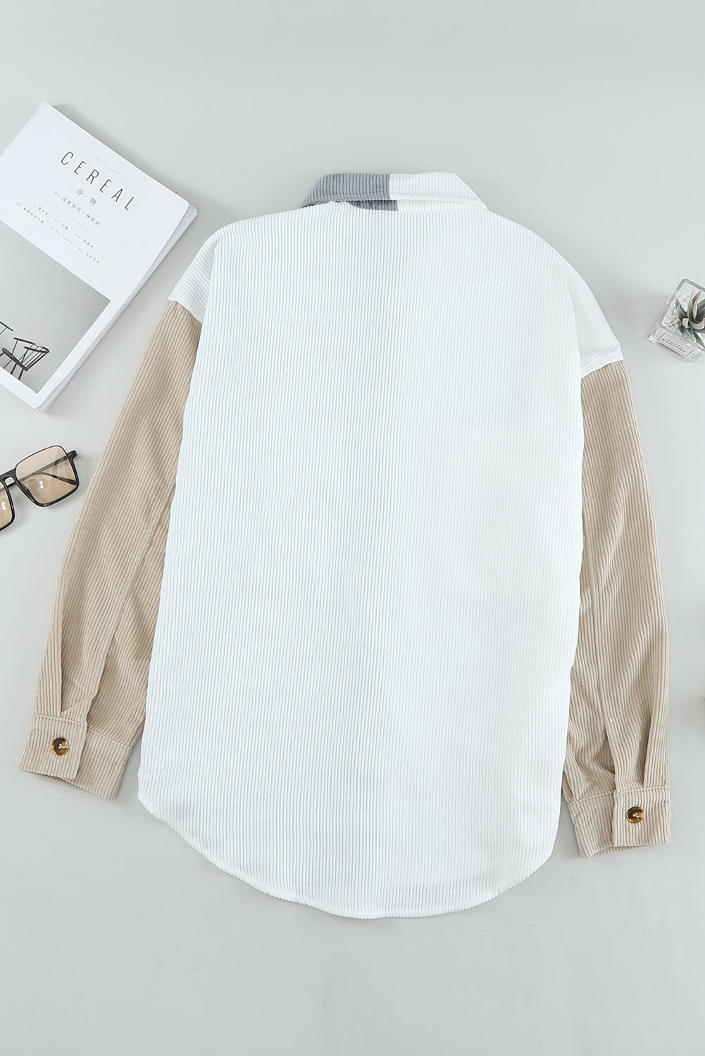 White Color Block Button Shirt with Pocket