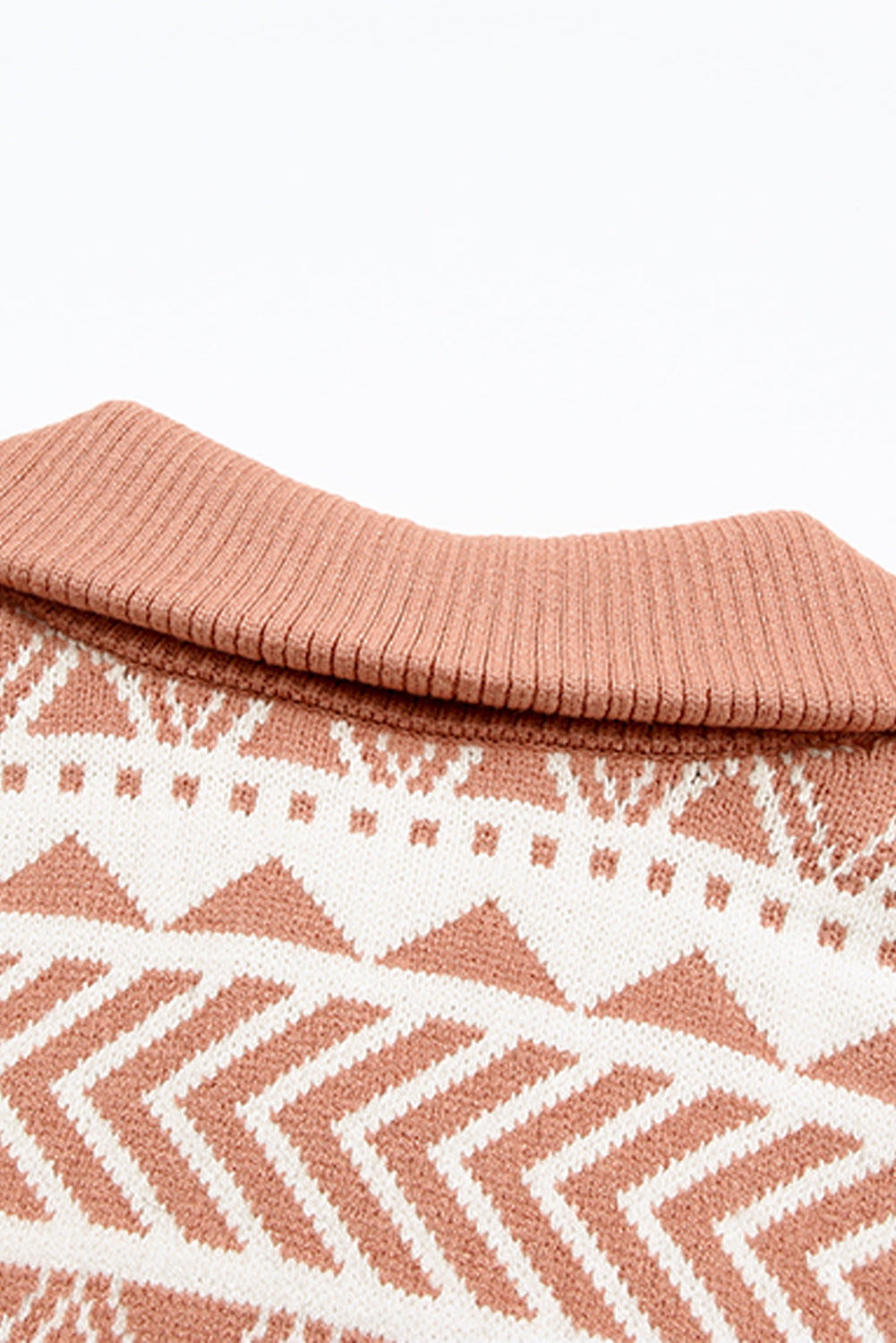 Pink Geometry Knit Quarter Zip Sweater