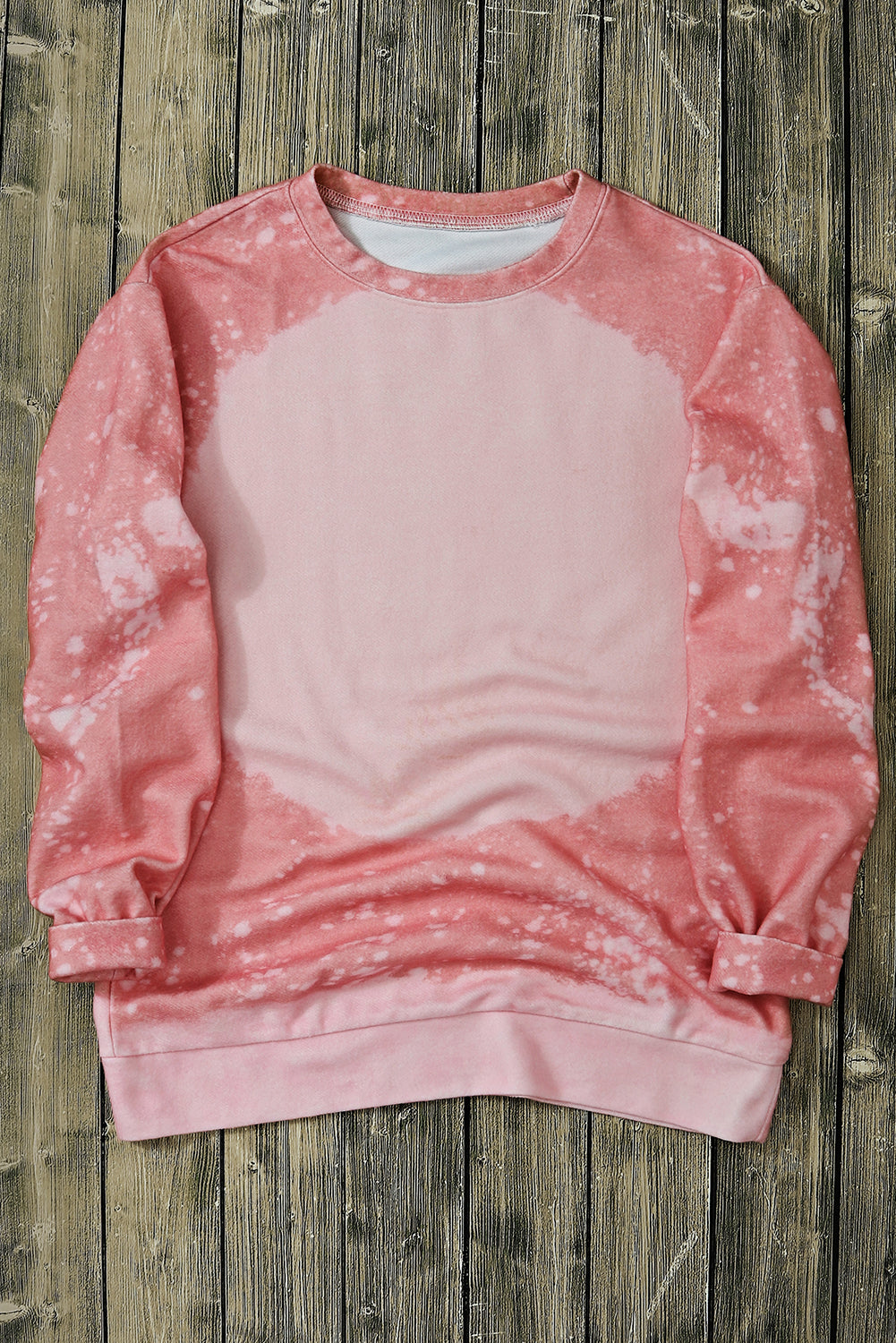 Pink Bleached Round Neck Pullover Sweatshirt