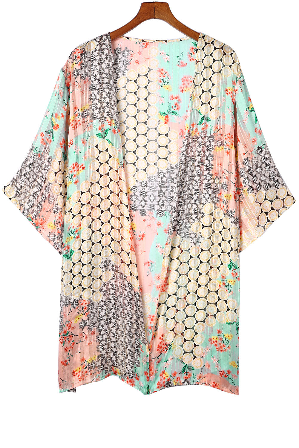 Kimono trasparente trasparente aperto floreale multicolore