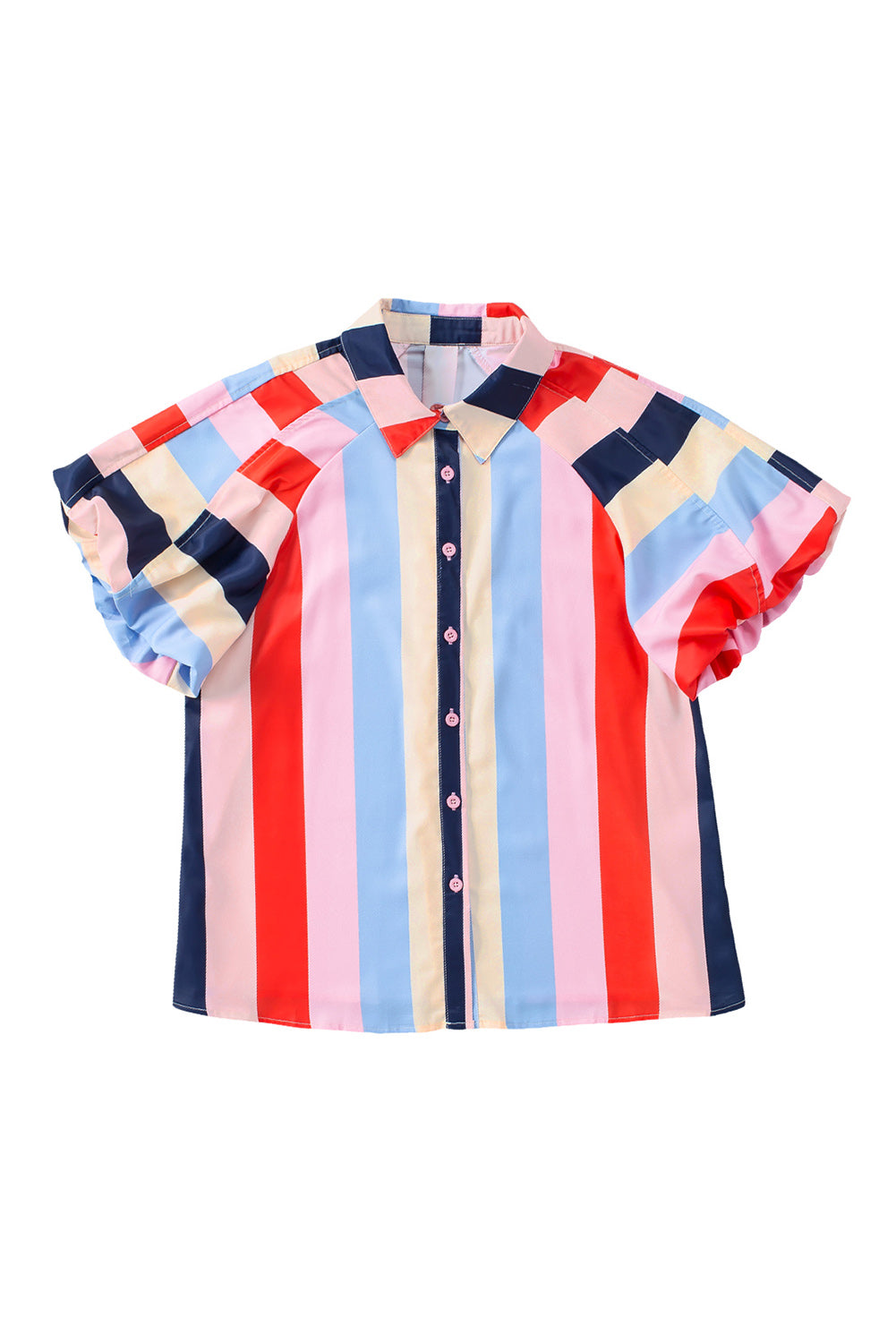 Camicia con bottoni e maniche a sbuffo a righe multicolor color block