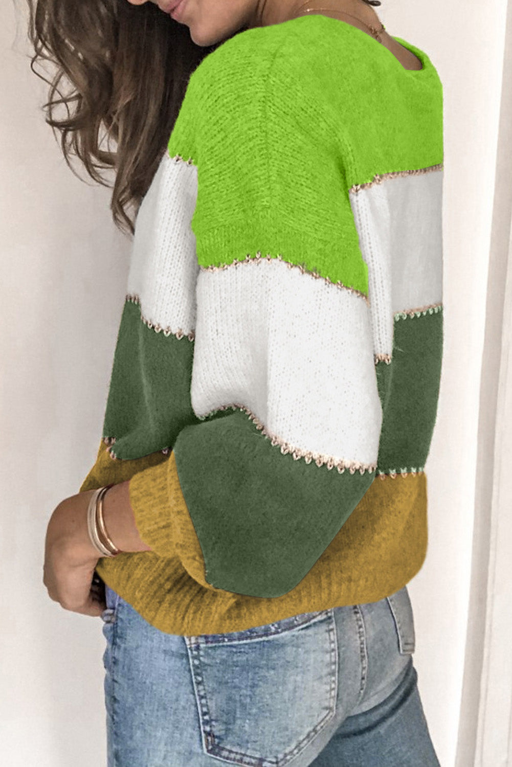 Zelen pulover Zimski pulover Colorblock