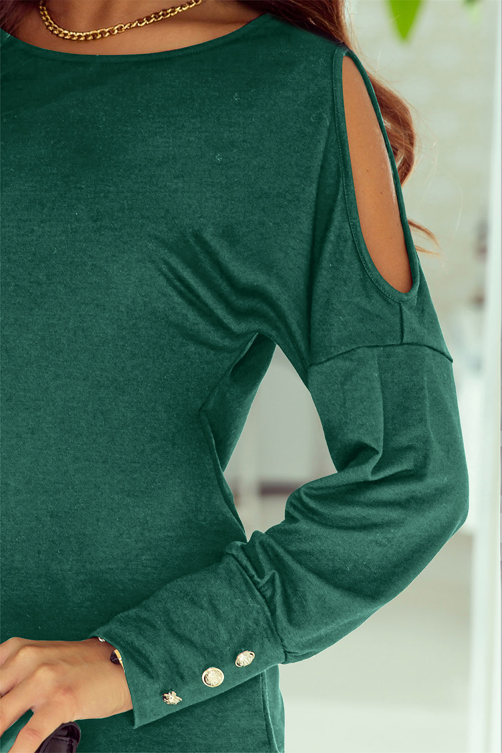 Zelena asimetrična izrezana majica dugih rukava s kopčanjem