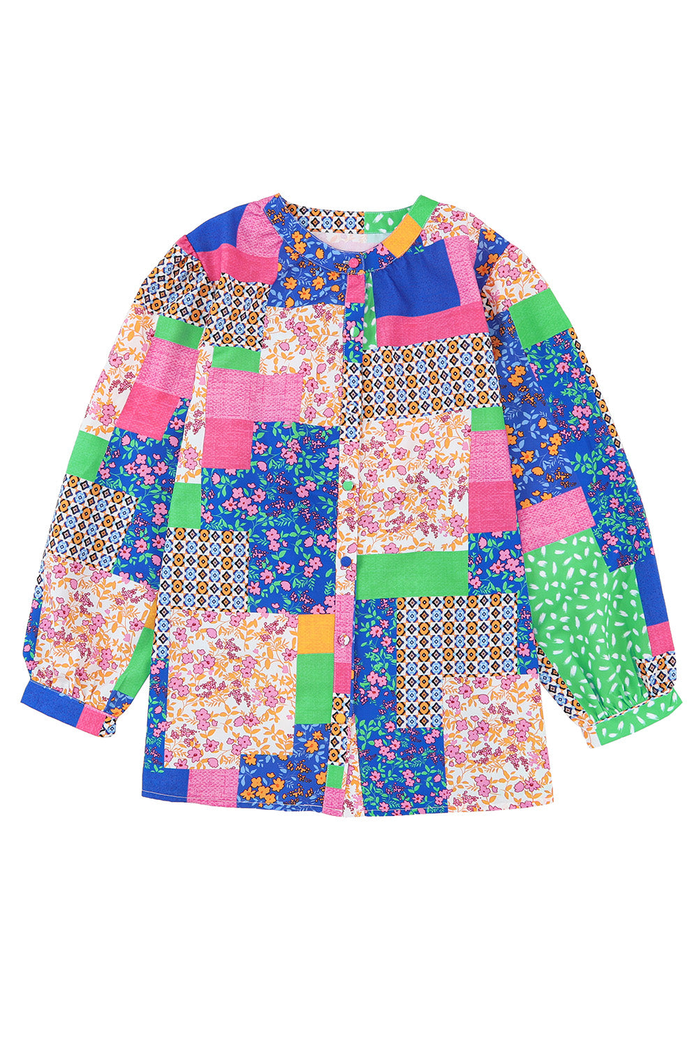 Večbarvna srajca z napihnjenimi rokavi in ​​cvetličnim vzorcem